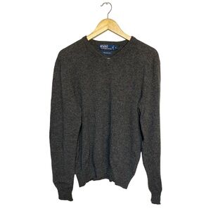 Polo Ralph Lauren Men's Pullover V Neck Sweater 100% Lambswool Size L Gray